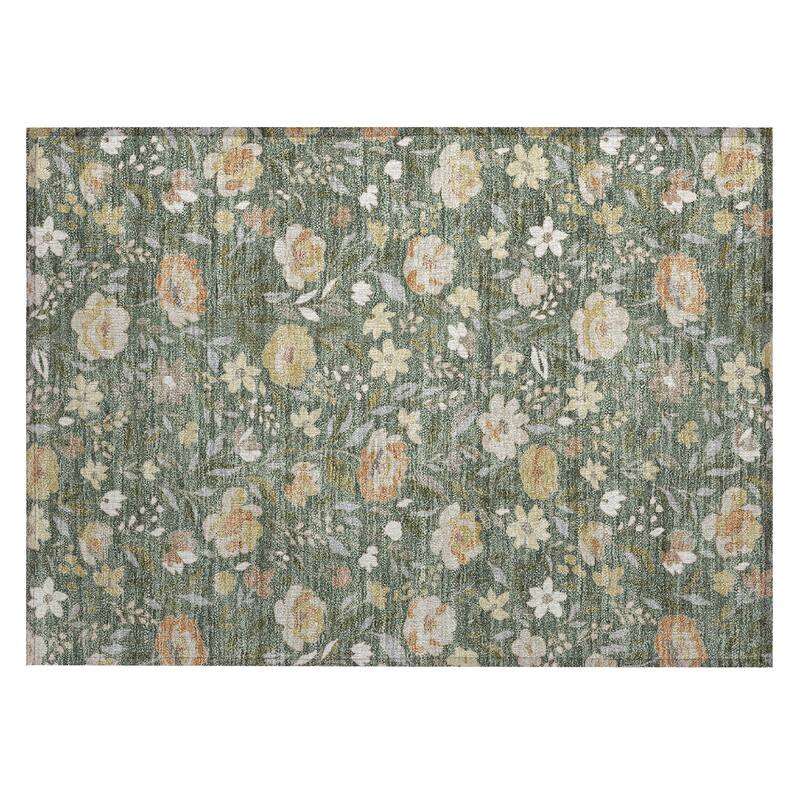 Machine Washable Indoor/ Outdoor Floral Garden Chantille Rug