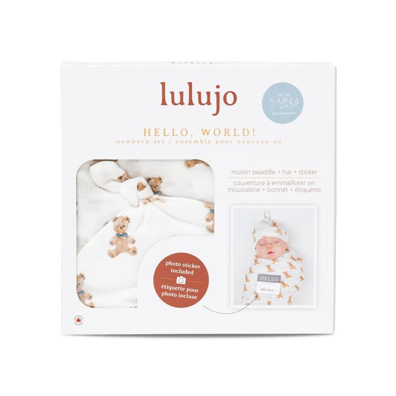 lulujo Hello World Hat & Swaddle Set
