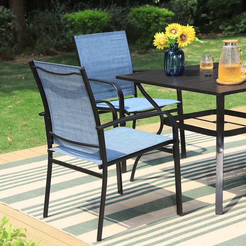 MAISON ARTS 5-Piece Patio Dining Set, 37 Inch Square Metal Table and 4 Textilene Dining Chairs