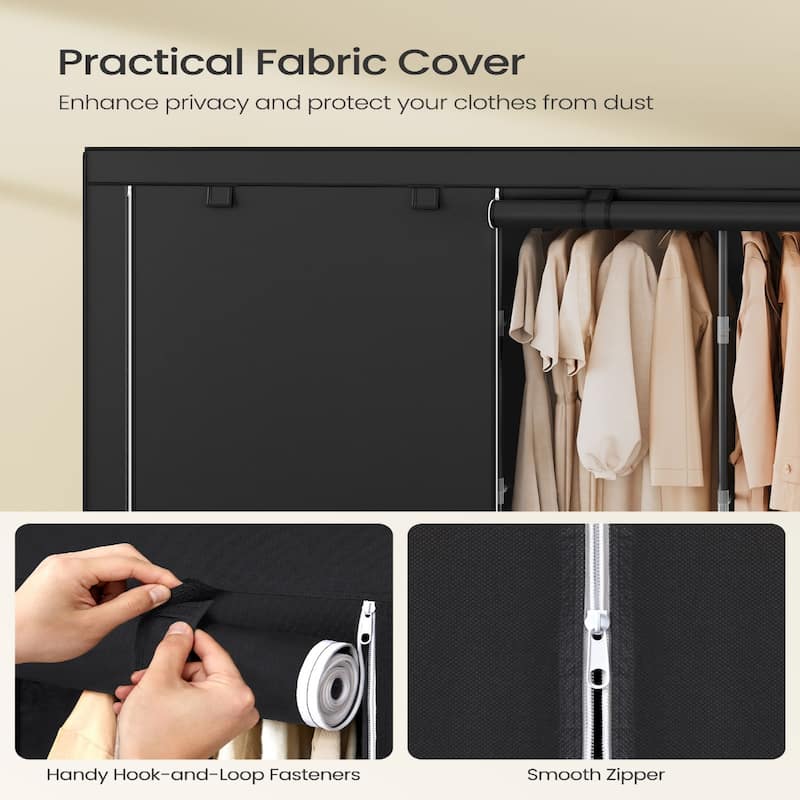 Multi-Section Fabric Closet Organizer with Sturdy Steel Tubes and 4 Convenient Storage Pockets