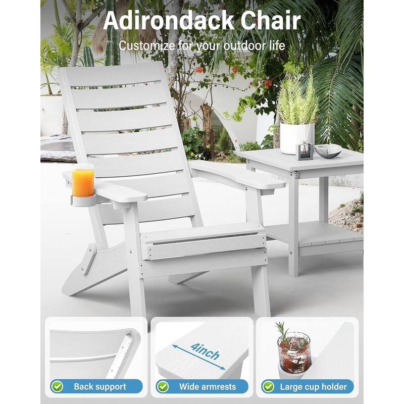 WINSOON HIPS Folding Adirondack Chairs with Arc Back & Cup Holder Set Of 4