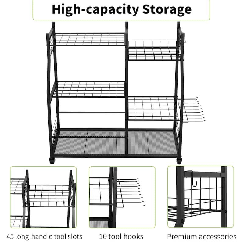 Freestanding Metal Tools Storage Cart Power Tool Organizer Shelf for Garage Workshop Yard with Wheels