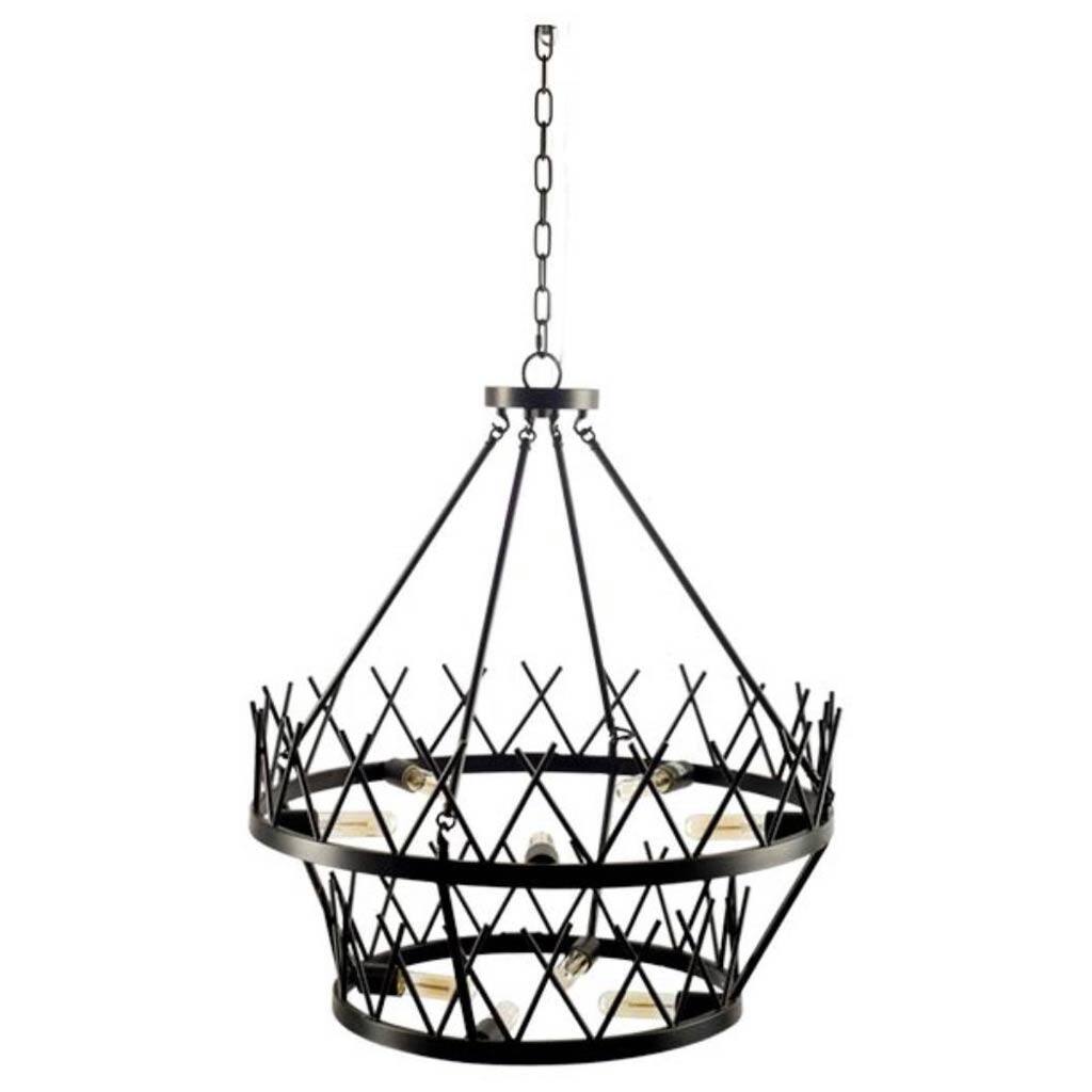 Mercana Greer (27"x 32.5") Black Metal Two-Tier Chassis Nine Bulb Chandelier - 27.0L x 27.0W x 32.5H