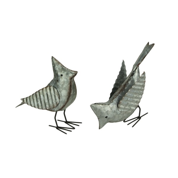 Rustic Galvanized Metal Bird Decorative Sculptures Set of 2 - 7 X 8.75 X 3 inches