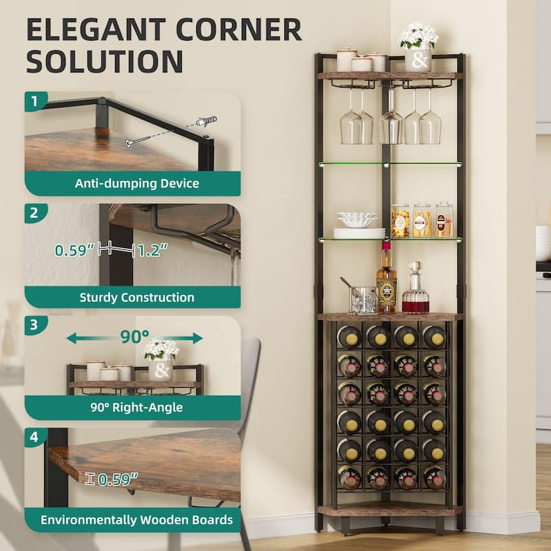 Moasis 4-Tier Corner Wine Rack Bar Storage with Glass Holder and Shelves