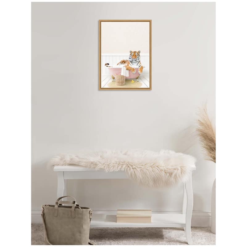 Kate and Laurel Sylvie Tiger in Cottage Pink Bath Framed Canvas by Amy Peterson