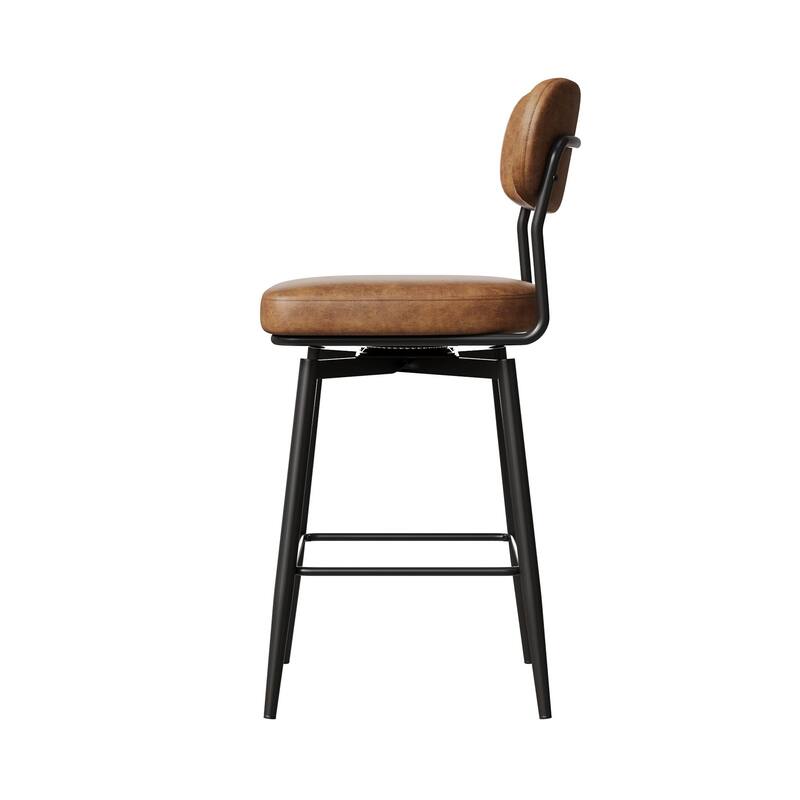 360° Swivel Bar Stools Set of 2 - Leather Upholstered Counter Height Stools with Iron Base for Kitchen Island & Office
