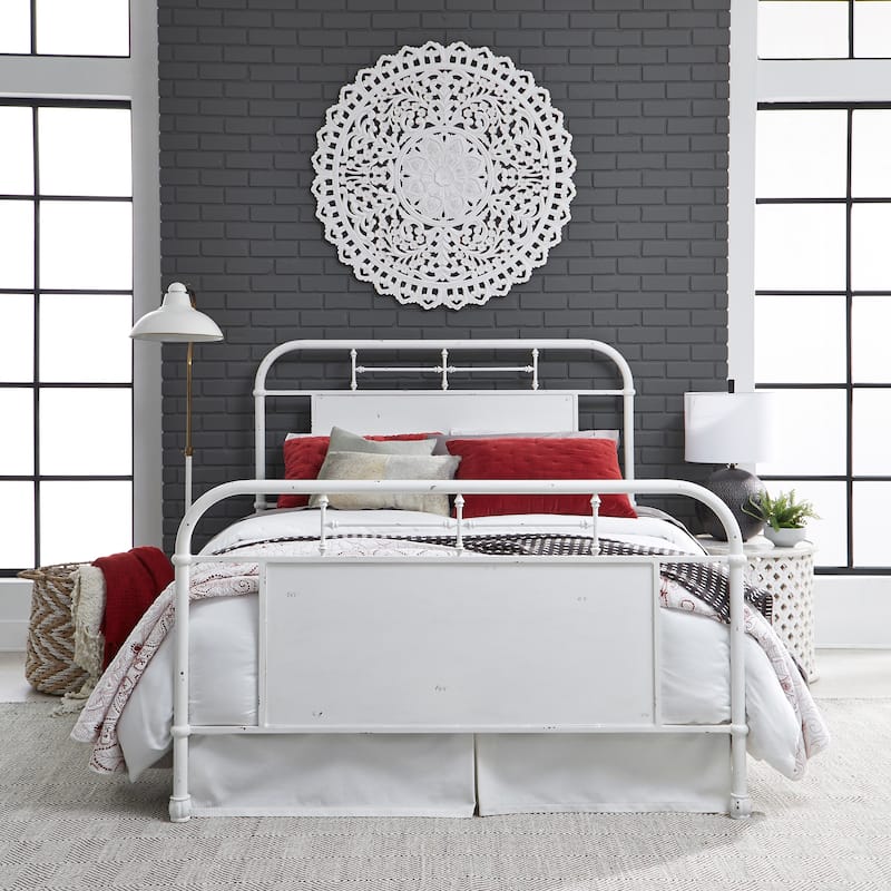 Vintage Series Distressed Metal Queen Metal Bed - Antique White