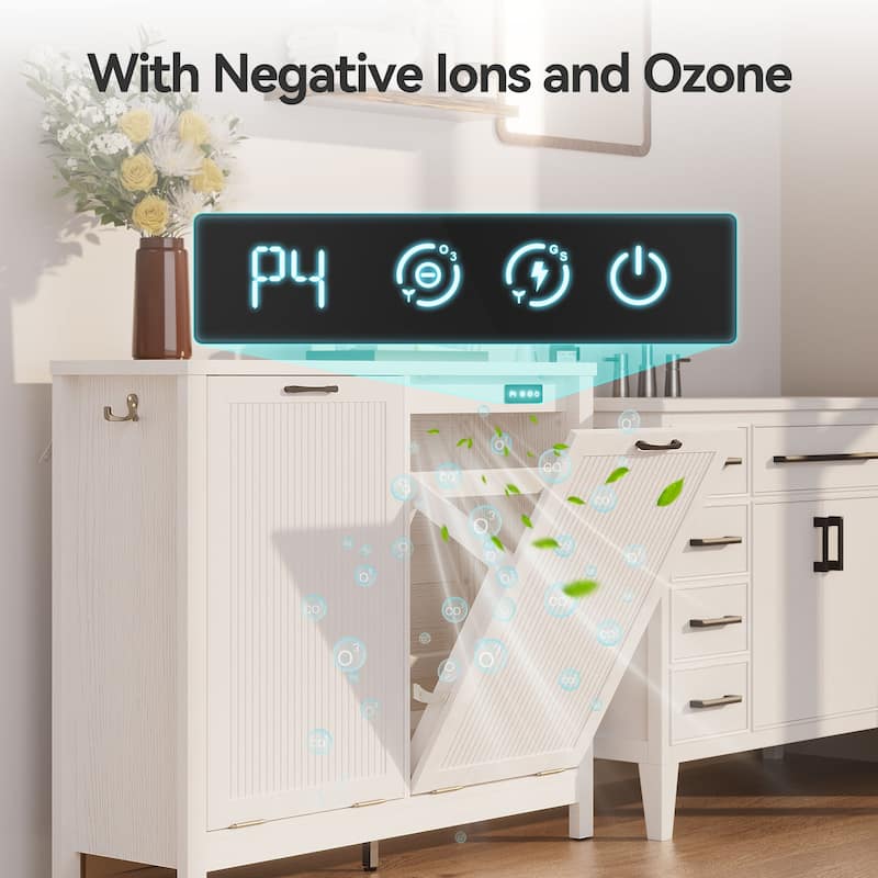 Fluted Double Tilt Out Trash Can Cabinet 20 Gallon With A Built-in Deodorizing System, Dog Proof Garbage Can