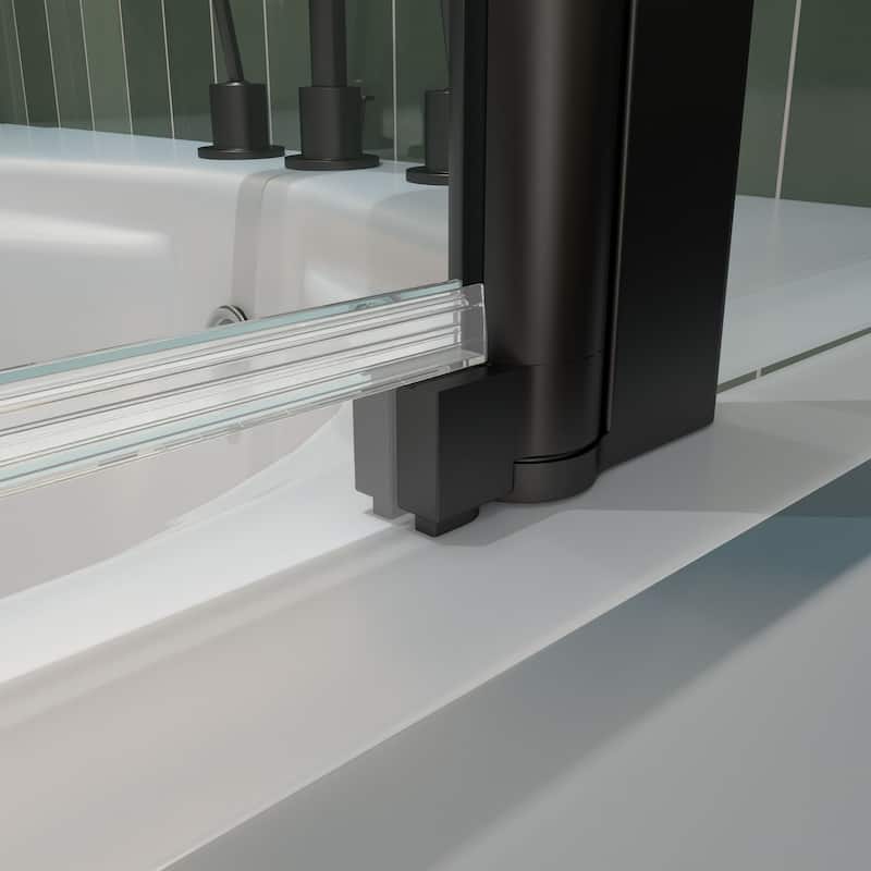 58''H Bathtub 6mm Tempered Glass Frameless Shower Door, Fixed Glass Half Panel in Black