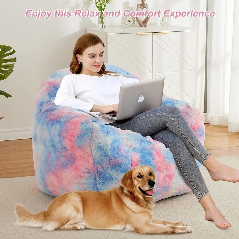 Faux Fur Bean Bag Chair Cozy Sofa Gaming Reading in Living Room, Blue