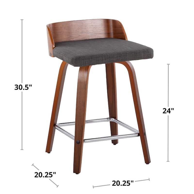 Carson Carrington Marstrand 24" Fixed-Height Counter Stool with Bent Wood Legs & Square Footrest (Set of 2)
