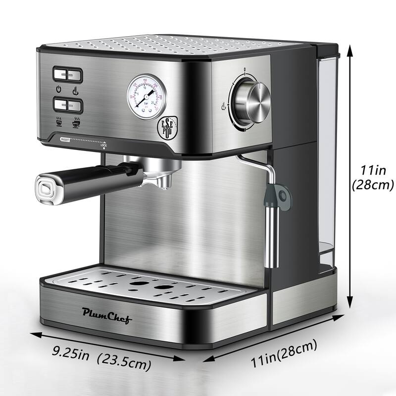 20 Bar Espresso Machine with Milk Frother, Stainless Steel Coffee Maker, Single Double Shot, ESE Pod Compatible