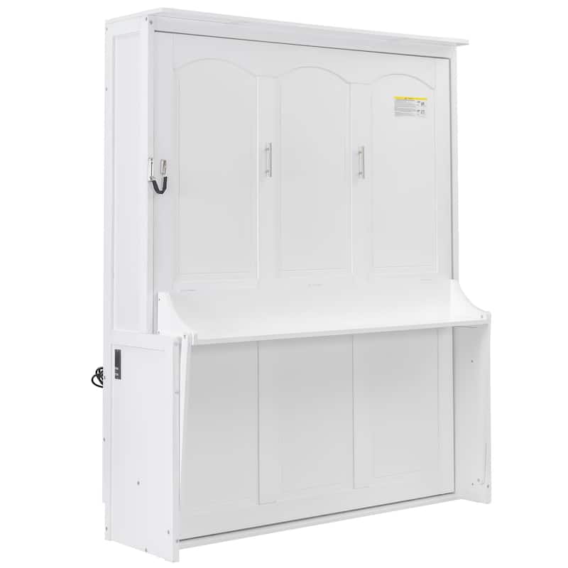 Queen Size Murphy Bed with Fold-Down Desk, Dual LED Lights & Built-In USB Power Station