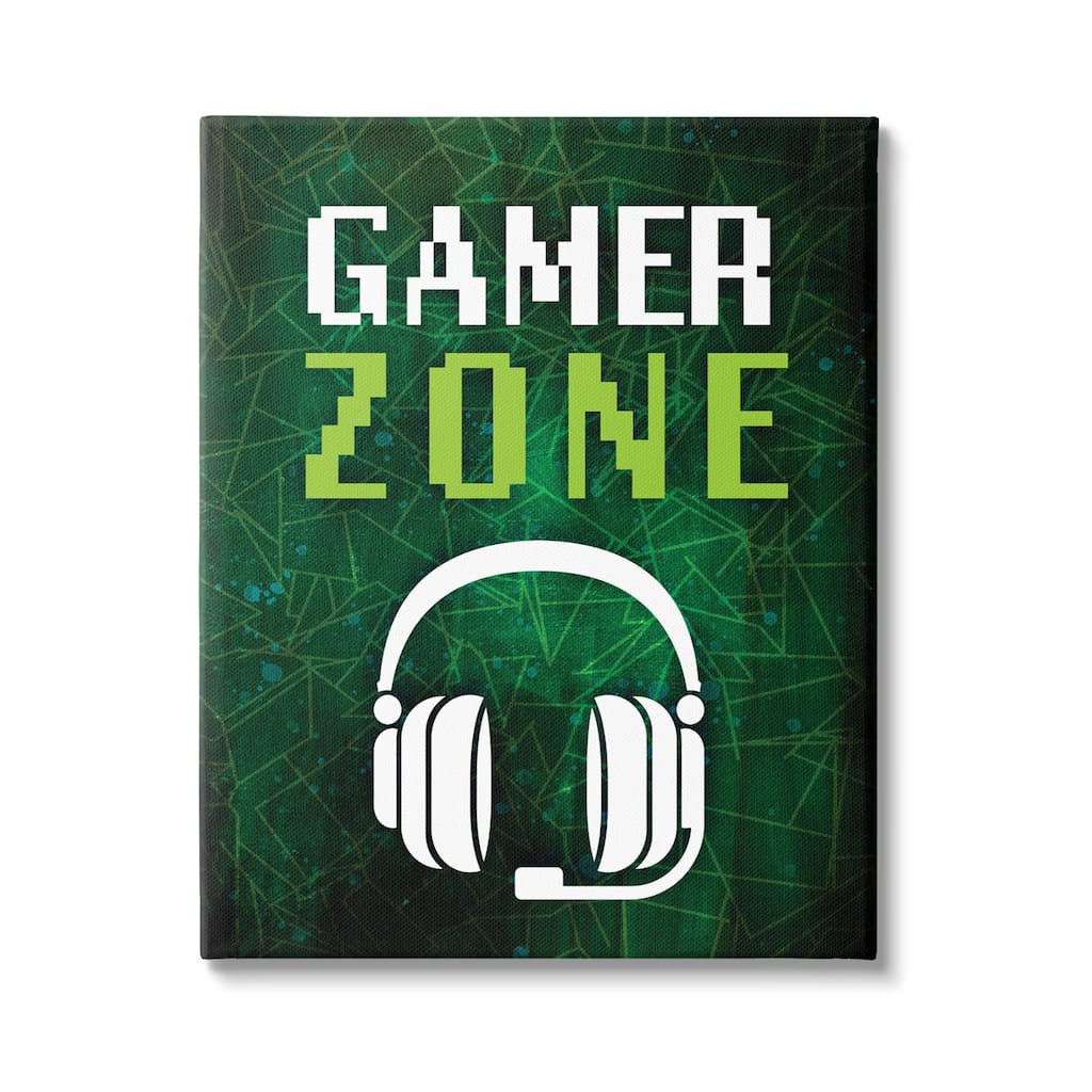Stupell Gamer Zone Headset Geometric Pattern Pixel Text Canvas Wall Art, Design by Victoria Barnes