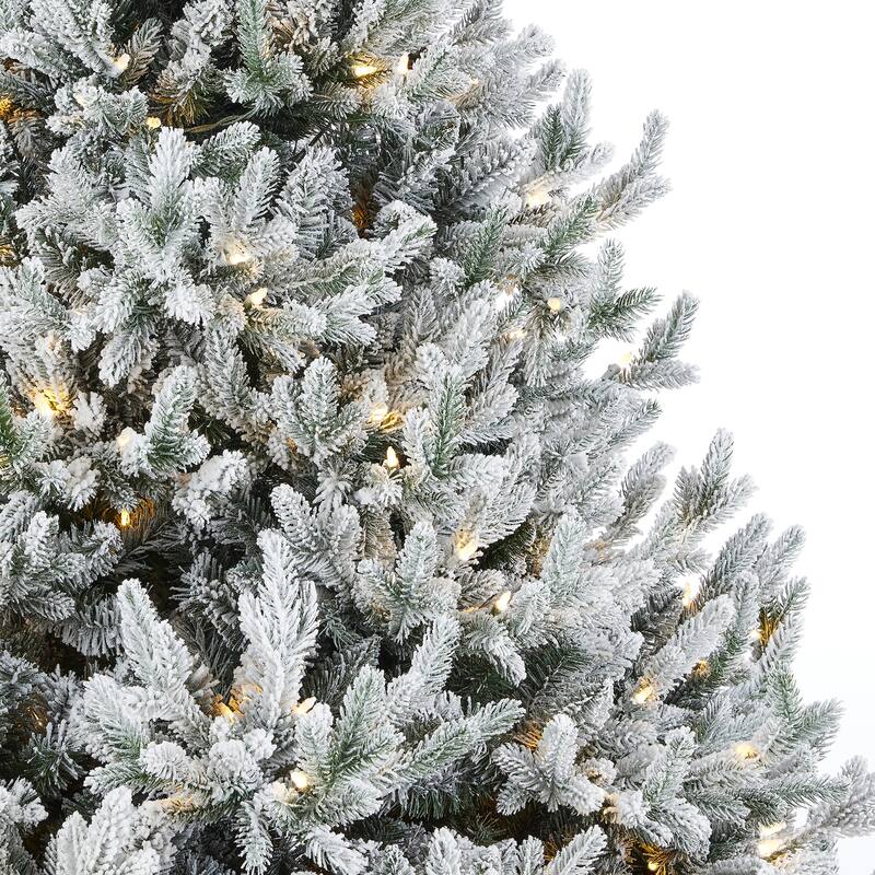 Royal Oaks Flocked Fir Tree 7.5ft, Pre-Lit 690 Warm White LED Lights, 1816 PE/PVC Tips