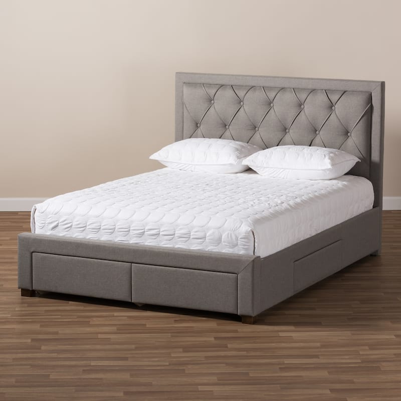 King Size Storage Bed with Headboard - Modern Fabric Upholstered Platform Bed Frame - Grey Bedroom Furniture
