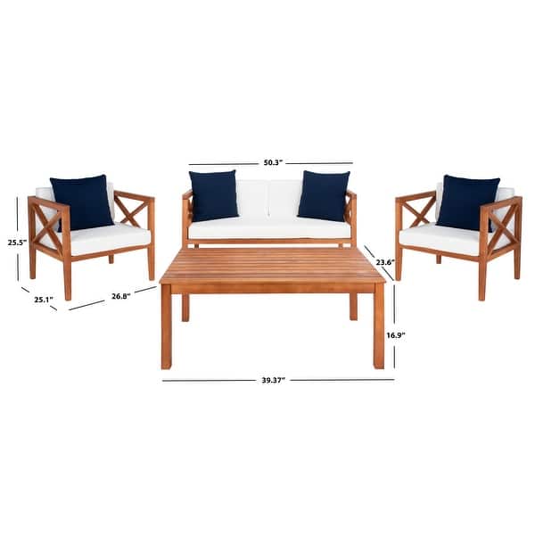 dimension image slide 4 of 5, SAFAVIEH Outdoor Montez 4-Piece Conversation Patio Set with Accent Pillows