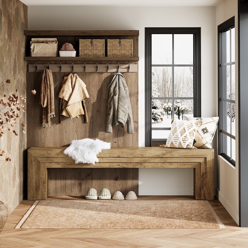 Modern Farmhouse Entryway Bench, 71" Extra Long Shoe Bench