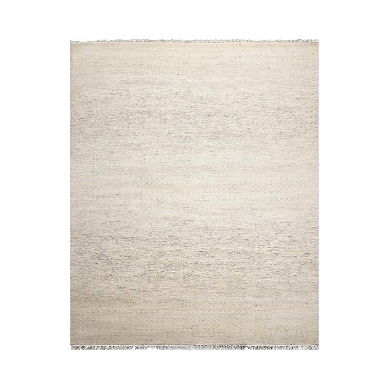 Beige Tibetan Wool & Bamboo Silk Hand Knotted Rug Geometric Style - 8' x 10'
