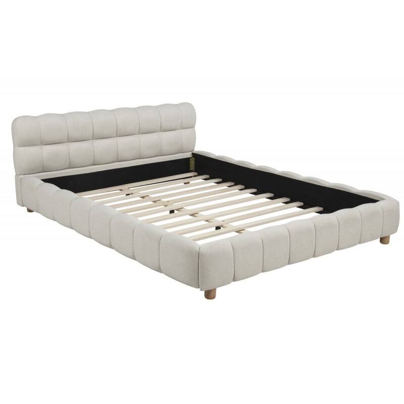 Queen Size Fabric Upholstered Platform Bed Frame with Low Profile Design, Beige