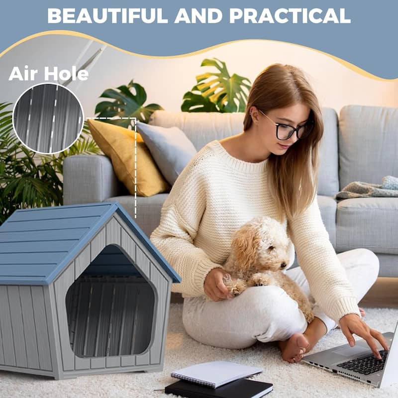 Cabin Style Cat House, Durable Waterproof Resin Shelter for Small, Medium, Large Cats, Easy Assembly
