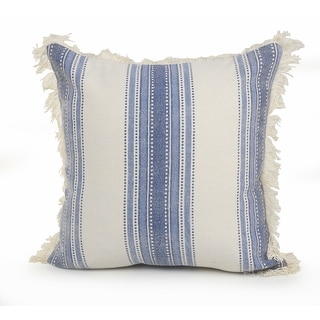 18" Blue and Ivory Striped Square Throw Pillow