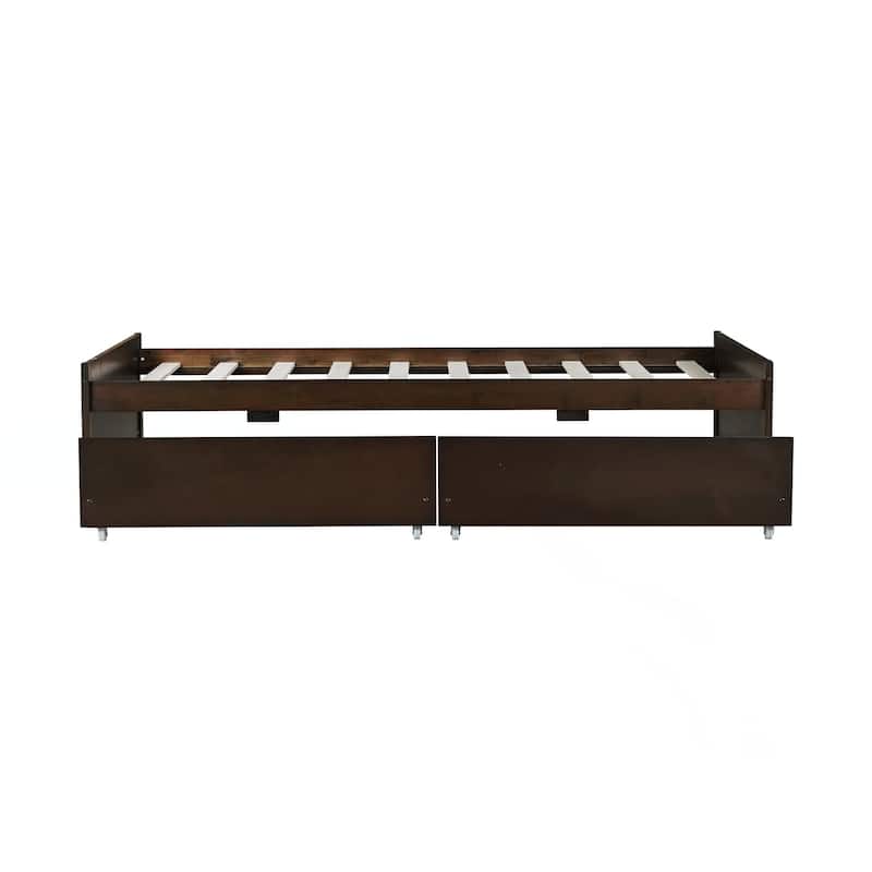 Twin Size Bed with 2 Drawers, Solid Rubber Wood Bed