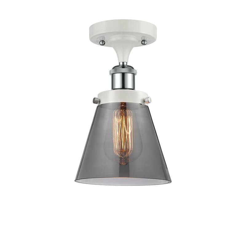 Innovations Lighting Ballston Urban Cone - 1 Light 6" Semi-Flush Mount - White and Polished Chrome/Plated Smoke