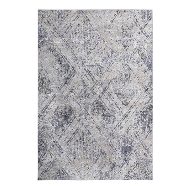 slide 2 of 5, LOOM & LUXE Collection Blue/Grey/Geometric Non-Shedding Area Rug 120" D x 93" W x 0.28" H