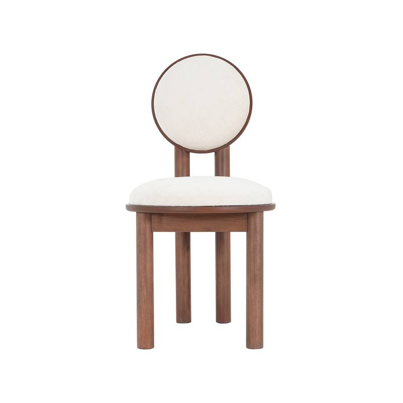 Roomfitters Dining Chairs with Beige Upholstered Round Back and Wood Frame, Modern Accent Kitchen Seating (Set of 2)