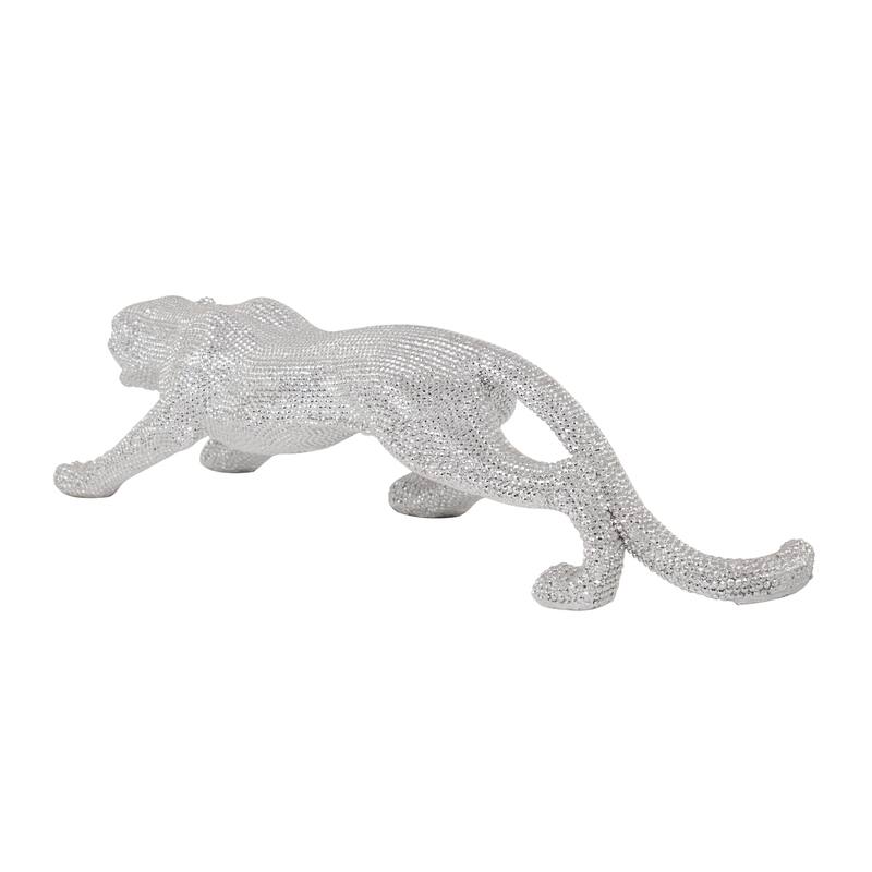 Polystone Leopard Floor Decorative Sculpture with Carved Faceted Diamond Exterior - Silver or Black - Roche River Decor
