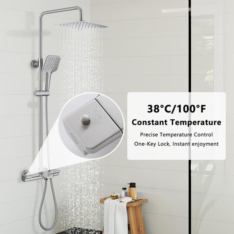 3-Spray Patterns Tub Wall Mount Dual Shower Heads Thermostatic Shower Faucet - 9.8" x 9.8"