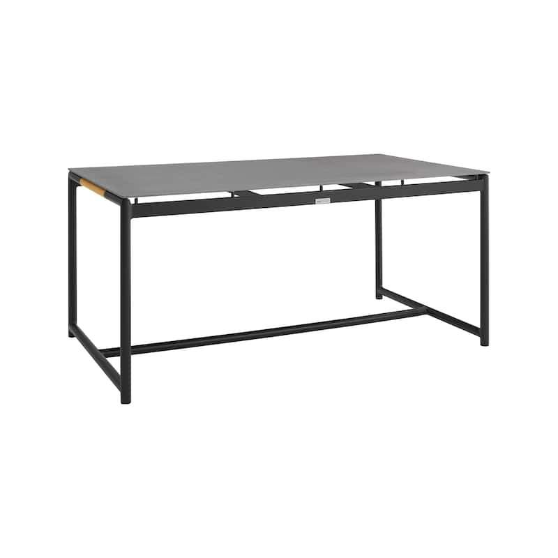 Crown 63" Aluminum and Teak Outdoor Patio Dining Table with Stone Top