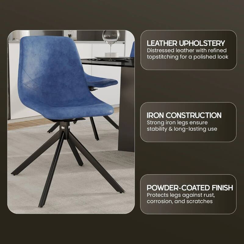 Markley Leather Dining Chair 360 Degree Swivel with Iron legs Modern Accent Side Chair Set of 2
