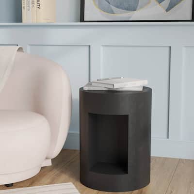 Nook 14" Wide Round Side Table in Fiberstone with Open Storage Compartment