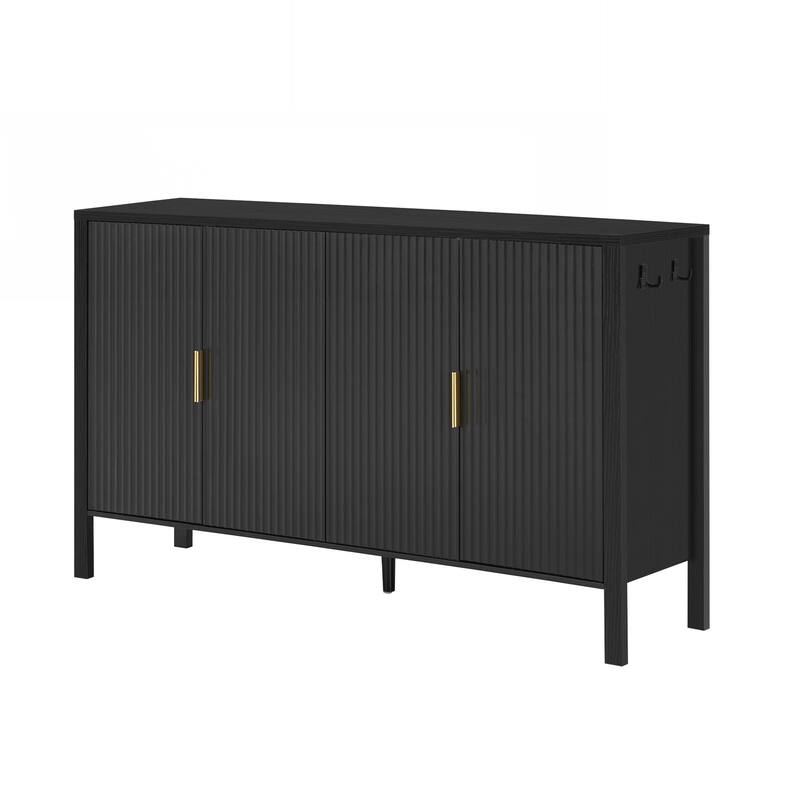4-Door Sideboard with Back-of-Door Storage Racks & Side Hooks, Adjustable Shelves