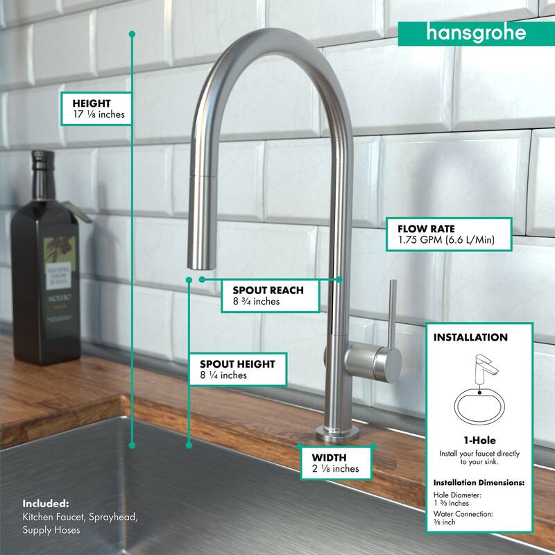 Hansgrohe 72857 Talis N 1.5 GPM Single Hole Pull Down Kitchen Faucet - Steel Optic