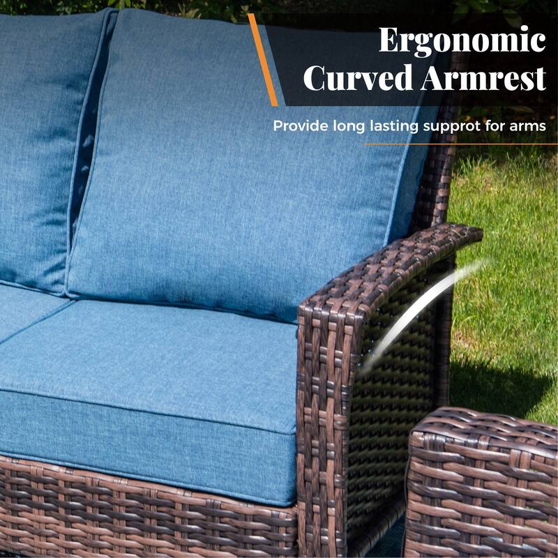 MAISON ARTS Patio Wicker Sofa Conversation Set with 50,000 BTU Fire Pit Table , Oversize Seat with 5.5'' Thick Padded Cushion