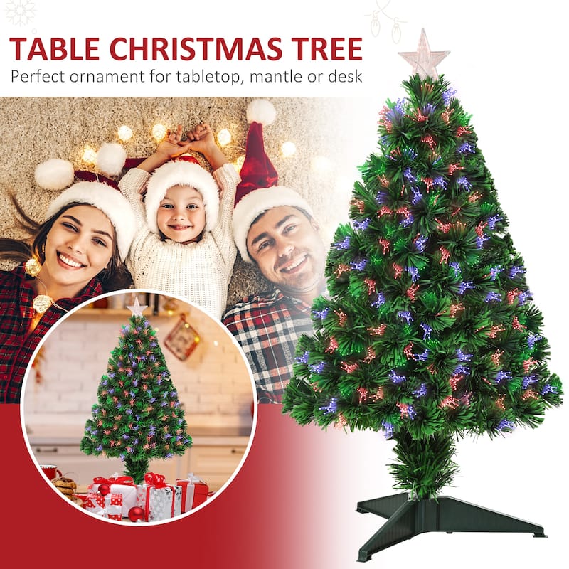 HOMCOM 2.5 ft. Douglas Fir Prelit Small Christmas Tree with Lights, Artificial Little Christmas Tree with Stand
