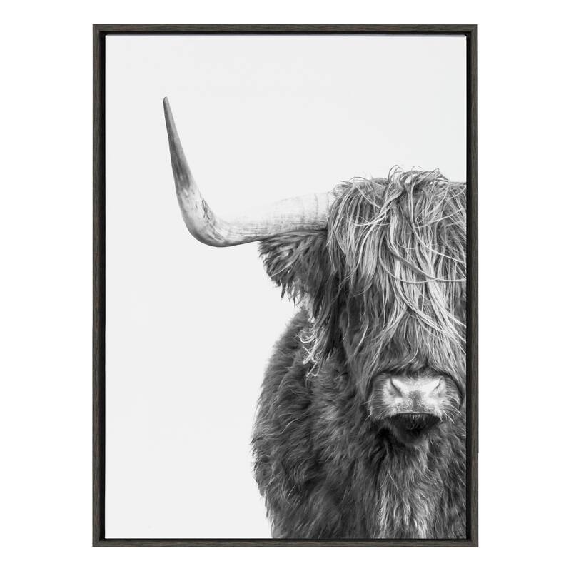 Kate and Laurel Sylvie BW Highland Cow 1 Framed Canvas by Amy Peterson