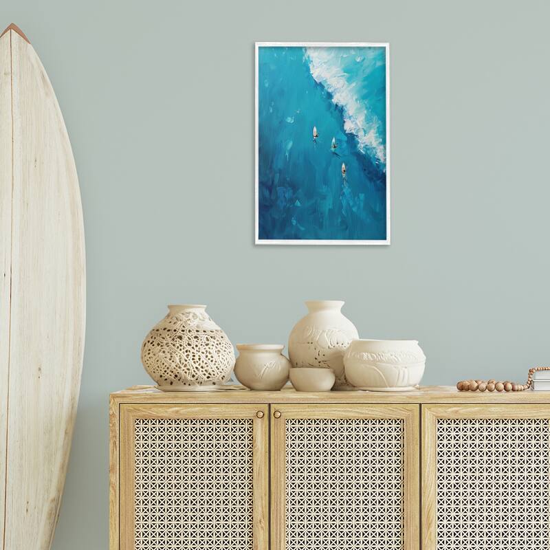 Stupell Aerial Surfers Approaching Wave Framed Giclee Art Design By LSR Design Studio