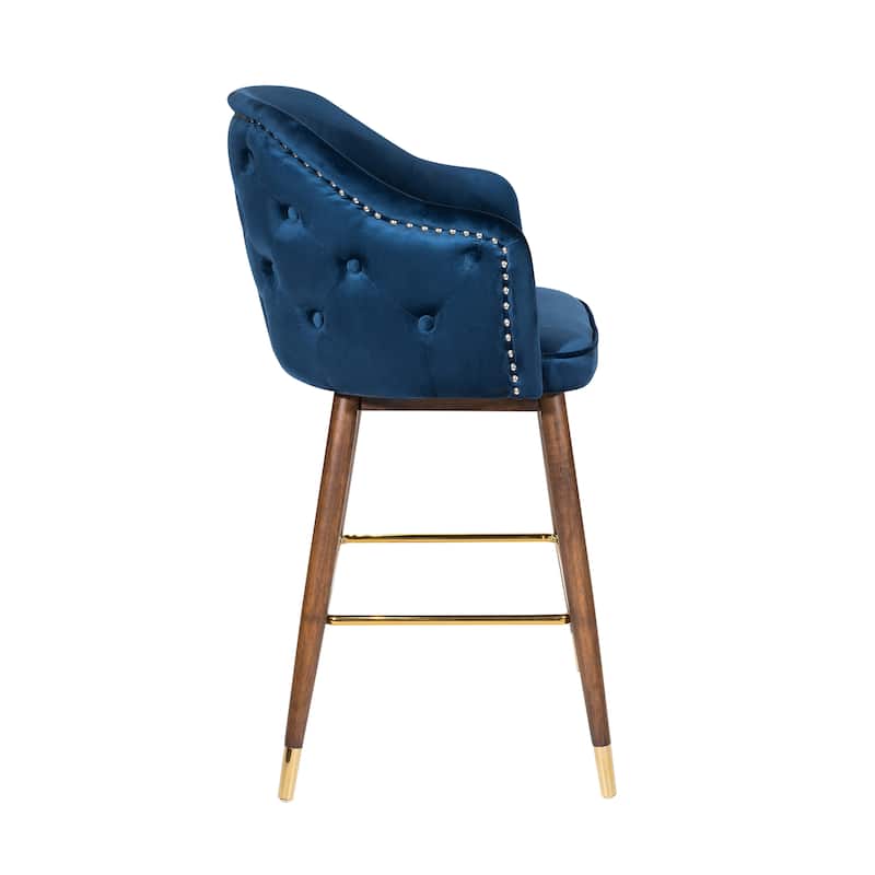 Porthos Home Orla Velvet Upholstered Bar Stools with Rubberwood Legs, Set of 2