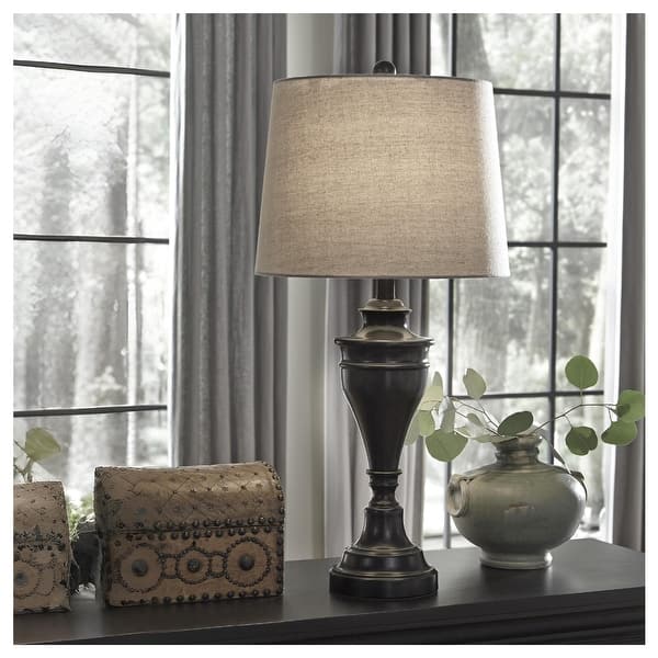 slide 2 of 4, Signature Design by Ashley Darlita Bronze Metal Table Lamps Bronze/Ivory