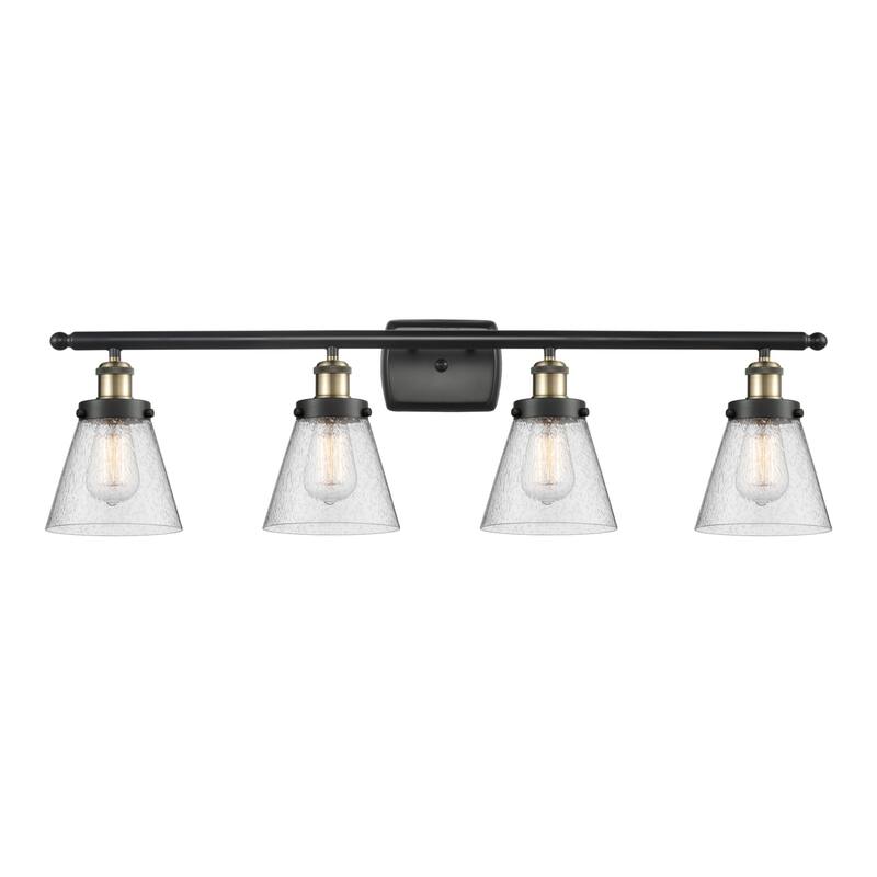 Innovations Lighting 916-4W-11-36 Cone Vanity Cone 4 Light 36" Wide - Black Antique Brass / Seedy