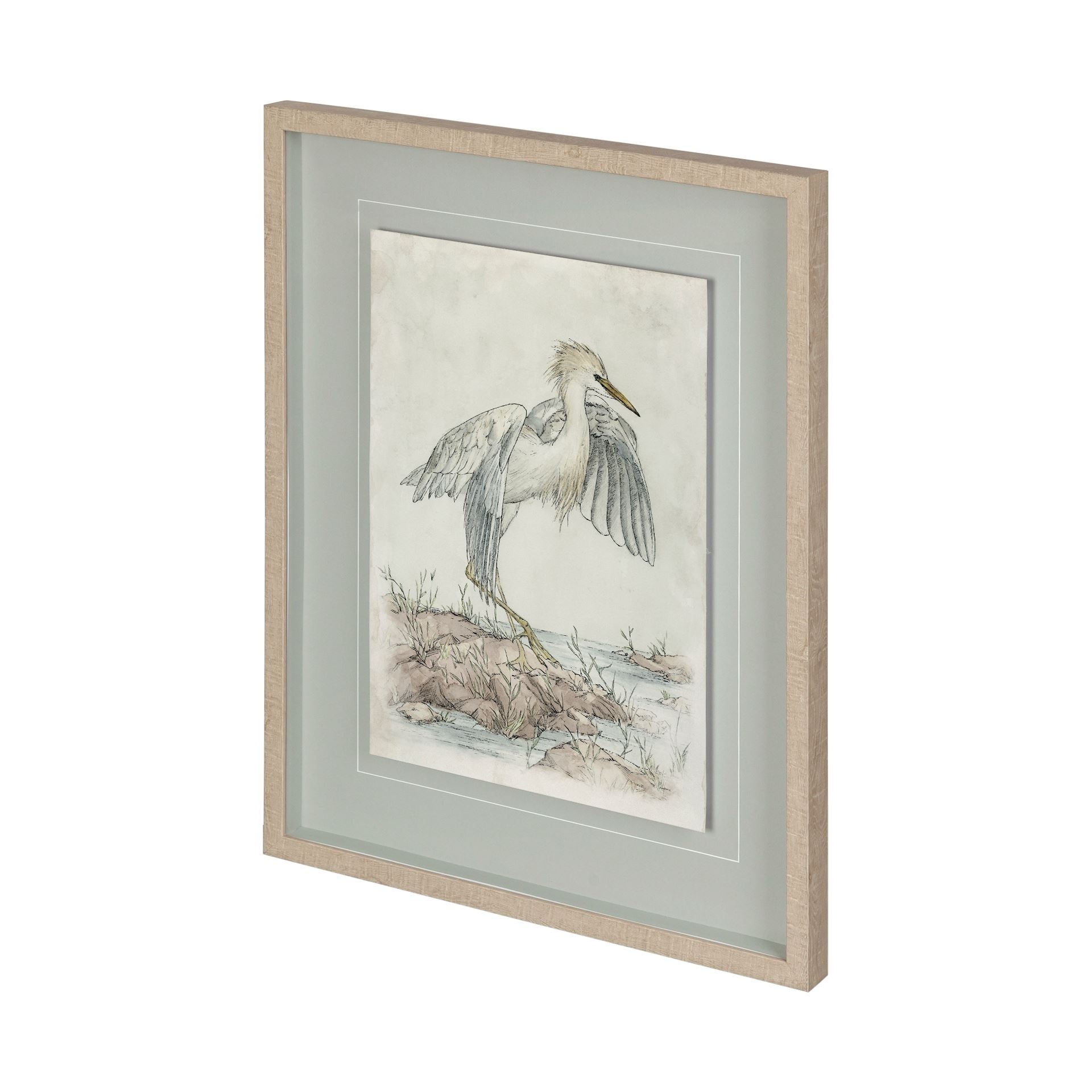 Mercana Cattle Egret by Mercana Studio a Hand Embellished Textured Framed Art Print Matted under Glass