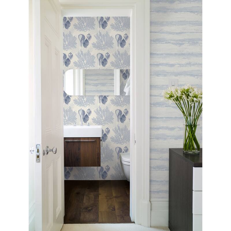 A-Street Prints Nauset Blue Seashell Shores Wallpaper