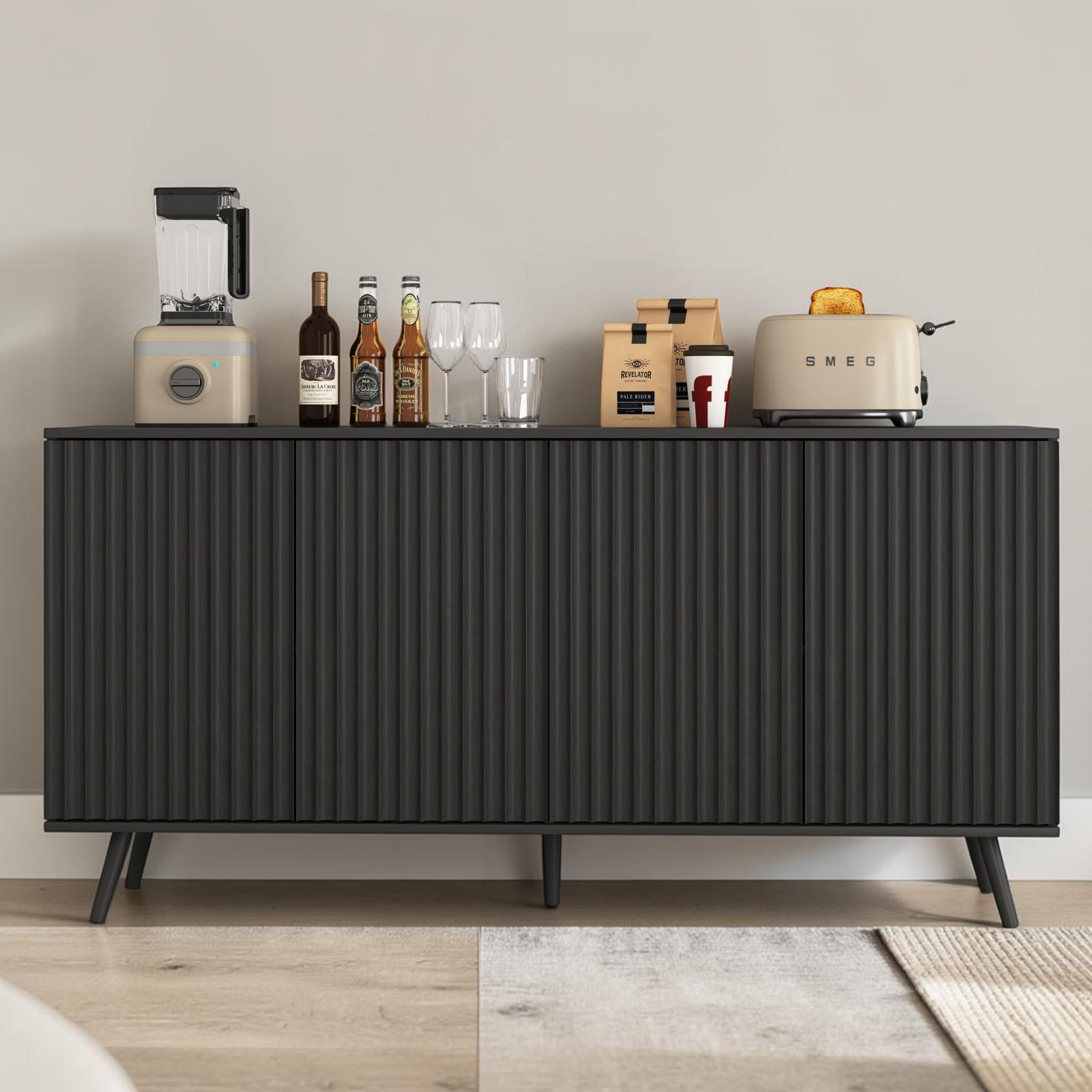 59 Inch Sideboard Buffet Cabinet with 4 Doors, Adjustable Shelves Wood Credenza Storage Cabinet for Dining Entryway