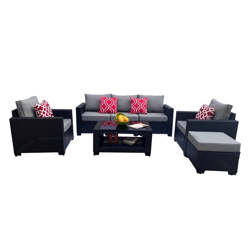 7-Piece Patio Outdoor Sofa Set with Coffee Table,3-Seater Sofa and Ottoman