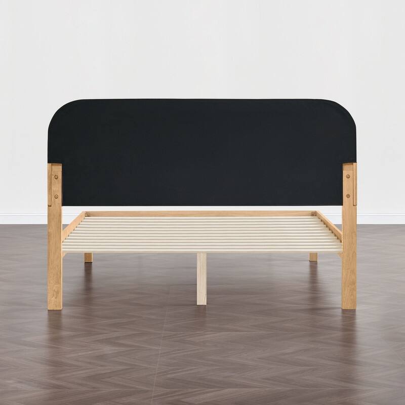 Spruce & Spring Modern Round Boucle Upholstered Platform Bed with Solid Wood Frame